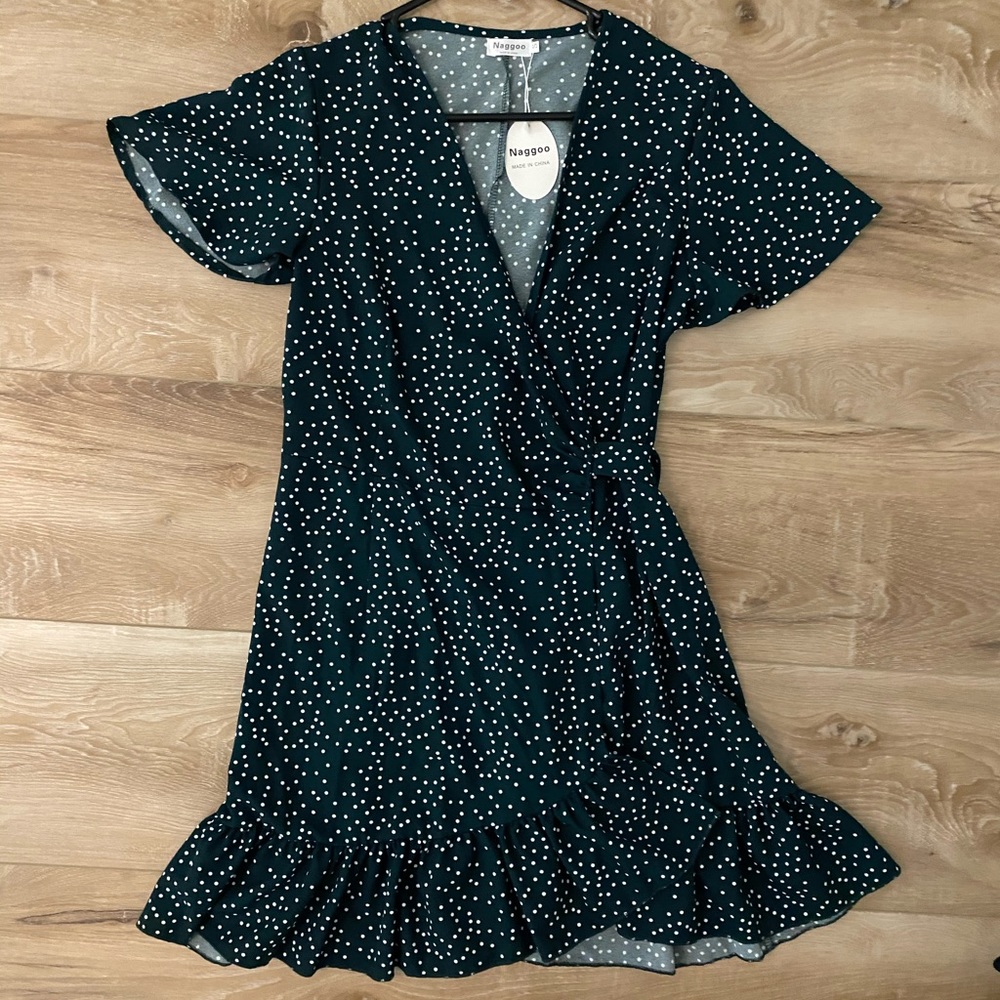 Green and white wrap dress